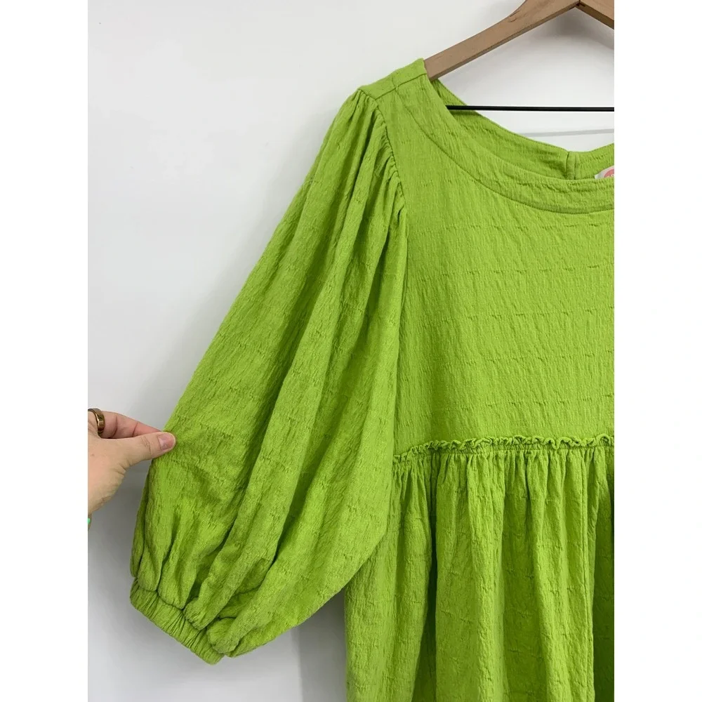Free People Beach Romper Womens Medium Green Textured Balloon Sleeve Keyhole